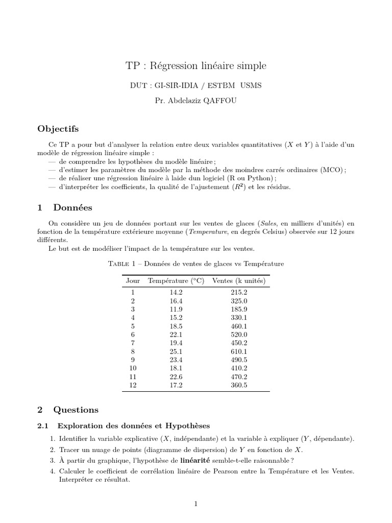 TP2-Régression Linéaire SimpleAD | PDF | Régression linéaire | Méthode ...