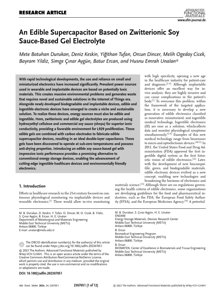 An Edible Supercapacitor Based On Zwitterionic Soy Sauce-Based Gel ...