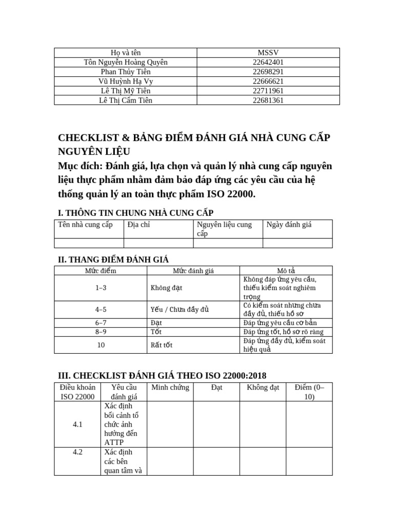 Checklist - Nhóm 3 T 2 | PDF