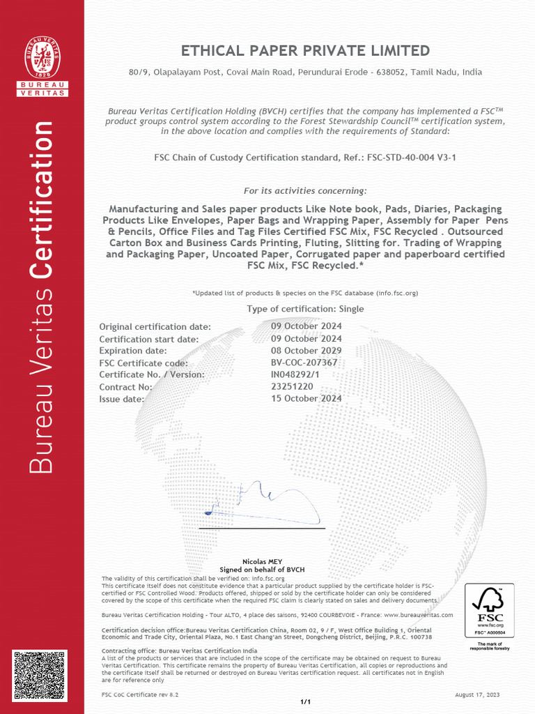 Ethical Paper FSC Certificate 2024 | PDF | Forest Stewardship Council