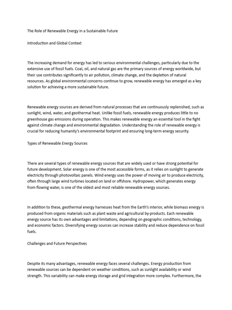 The Role of Renewable Energy in A Sustainable Future | PDF | Energy ...