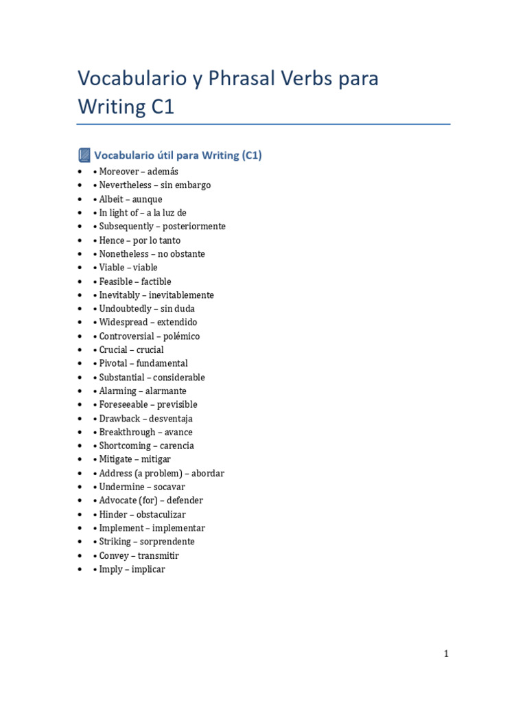 Vocabulario y Phrasal Verbs C1 | PDF