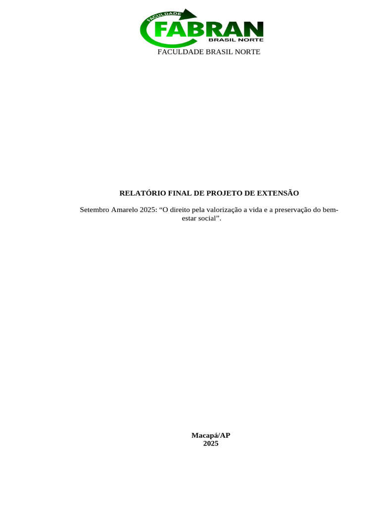 Relatório de Projeto de Extensão - Fabran | PDF | Saúde mental | Pedagogia