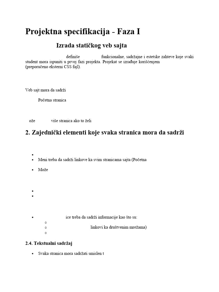 Projektna Specifikacija - Faza I | PDF