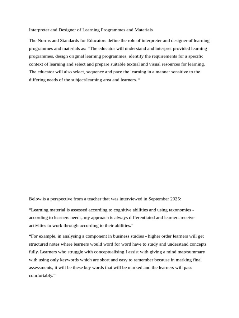 Interpreter and Designer of Learning Programmes and Materials | PDF