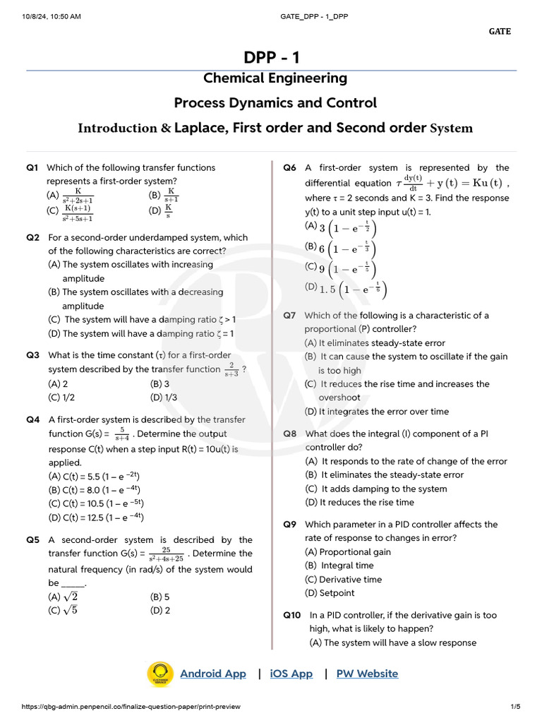 Introduction & Laplace Transform & First Order System and Second Order ...