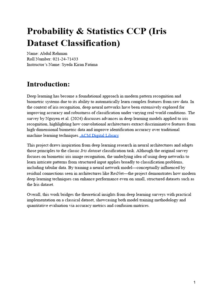 Probability & Statistics CCP (Iris Dataset Classification) | PDF