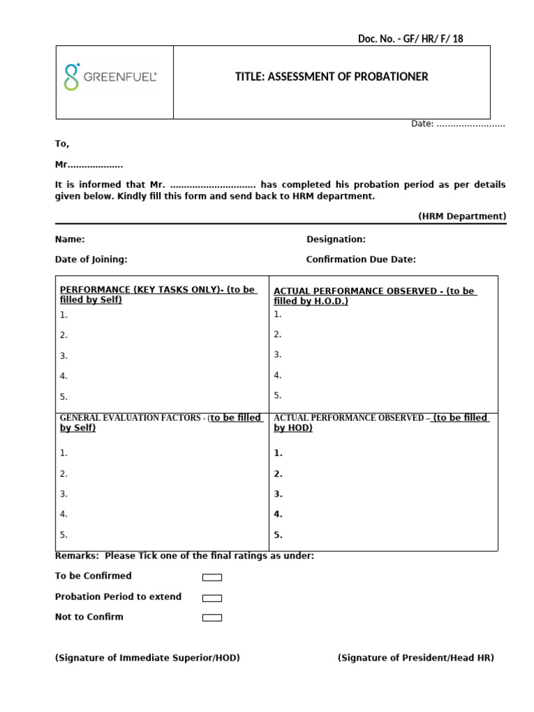Confirmation Assessment Form | PDF