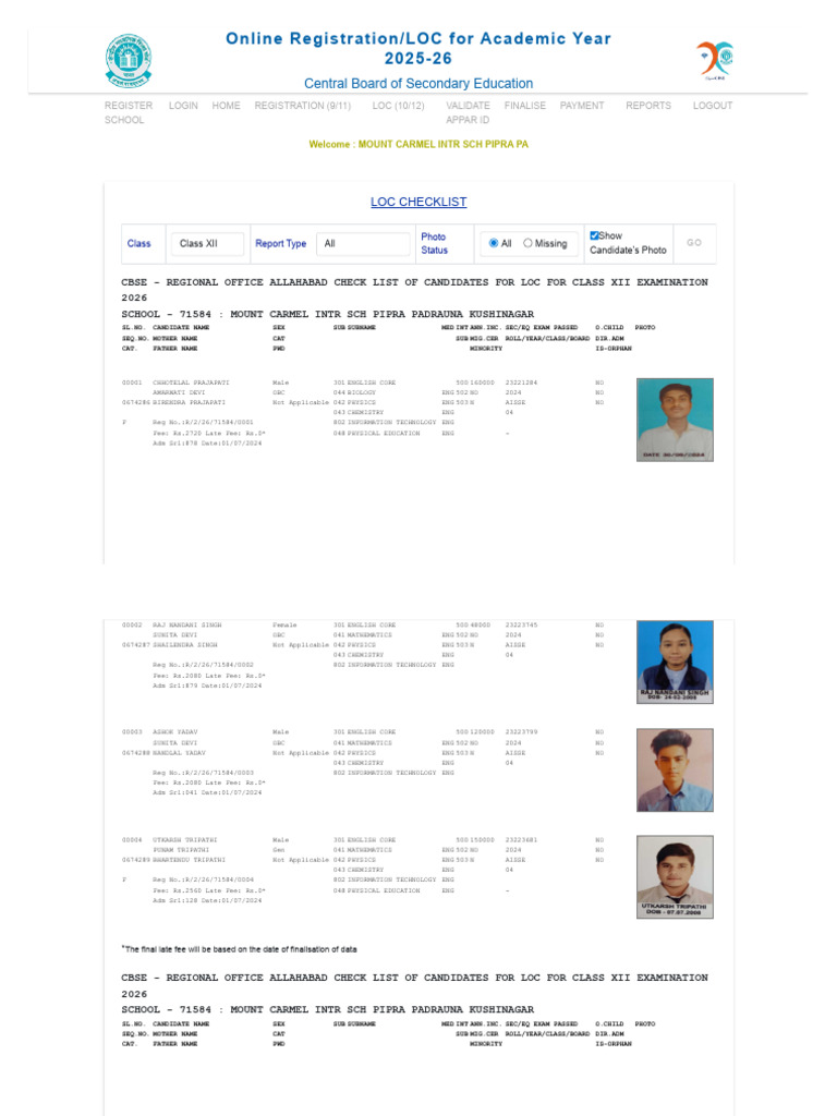 Loc Checklist Class 12 26.09.2025 | PDF | Educational Stages | Schools