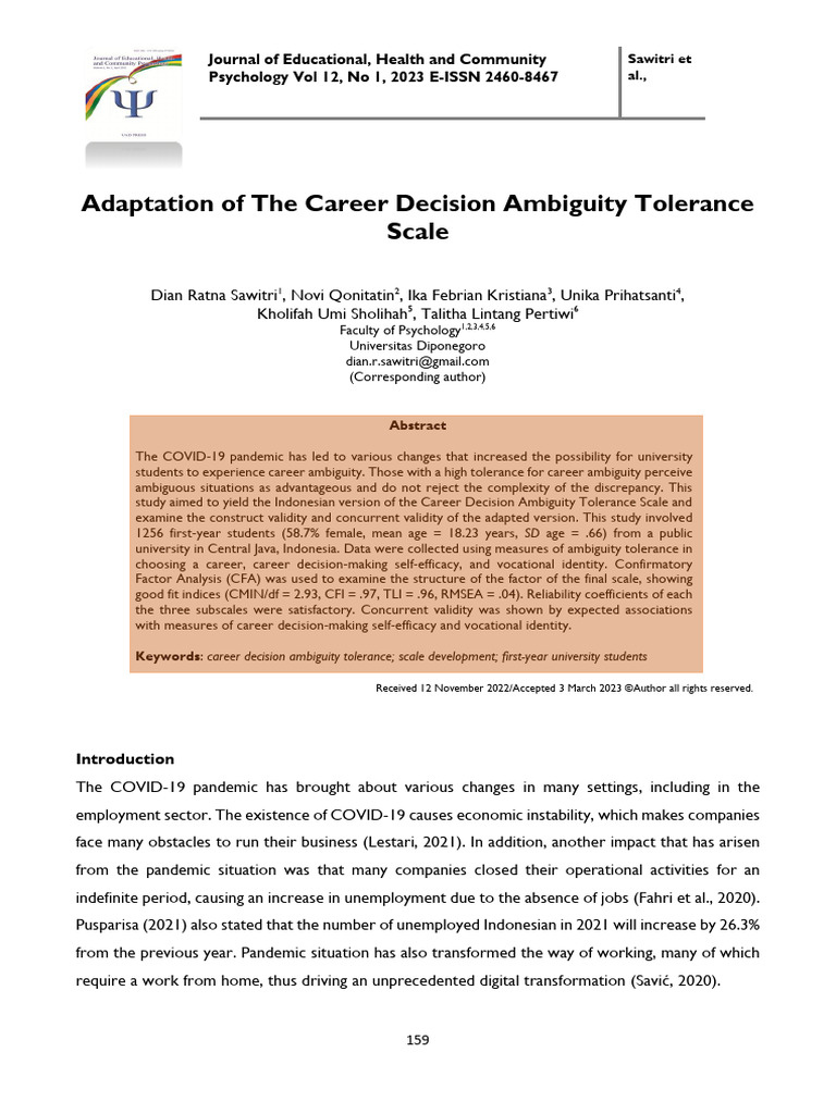 Adaptation of The Career Decision Ambiguity Tolerance Scale | PDF ...