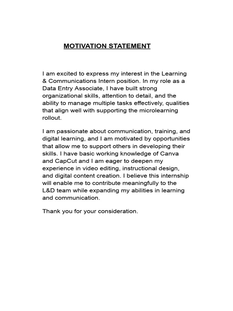 Motivation Statement | PDF