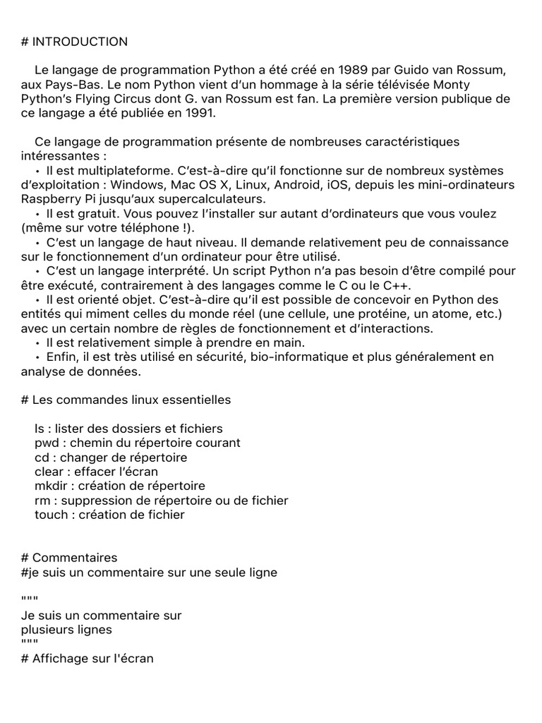 Cours Fichier1 | PDF | Python (Langage de programmation) | Linux