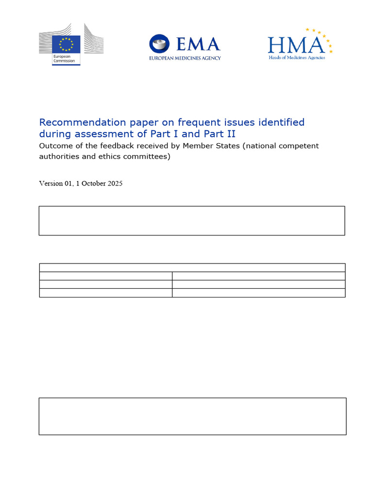 Recommendation Paper On Frequent Issues For Part I and Part II in ...