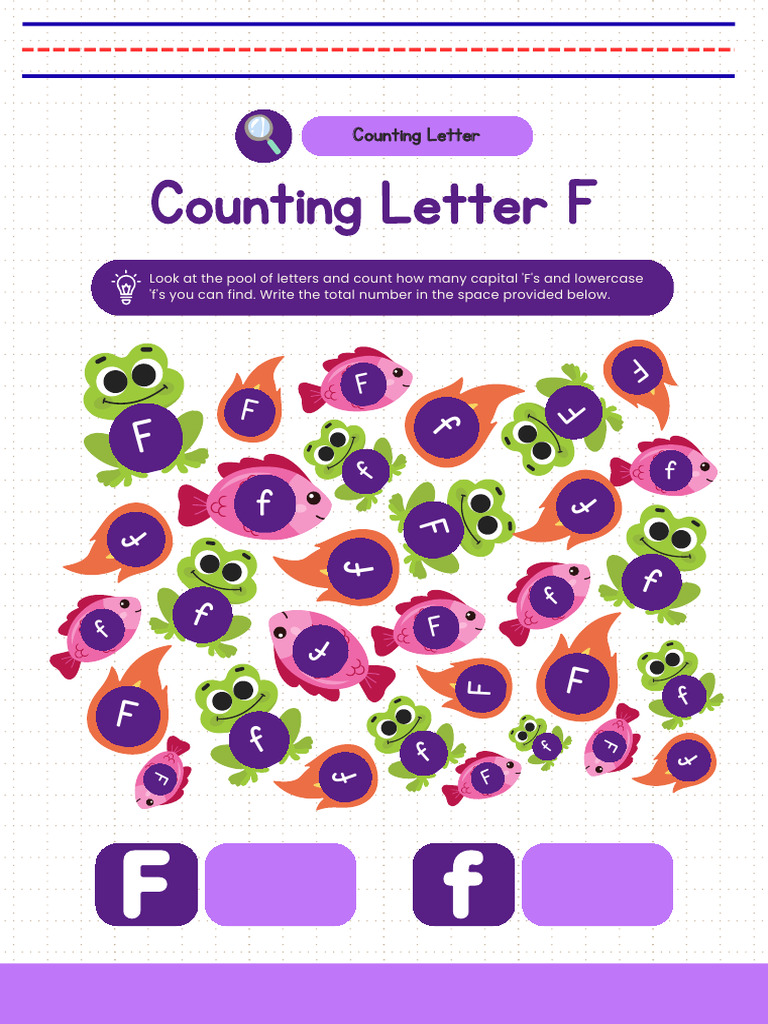 Counting and Learning Letter FF ELA Worksheet in Purple and White Fun ...