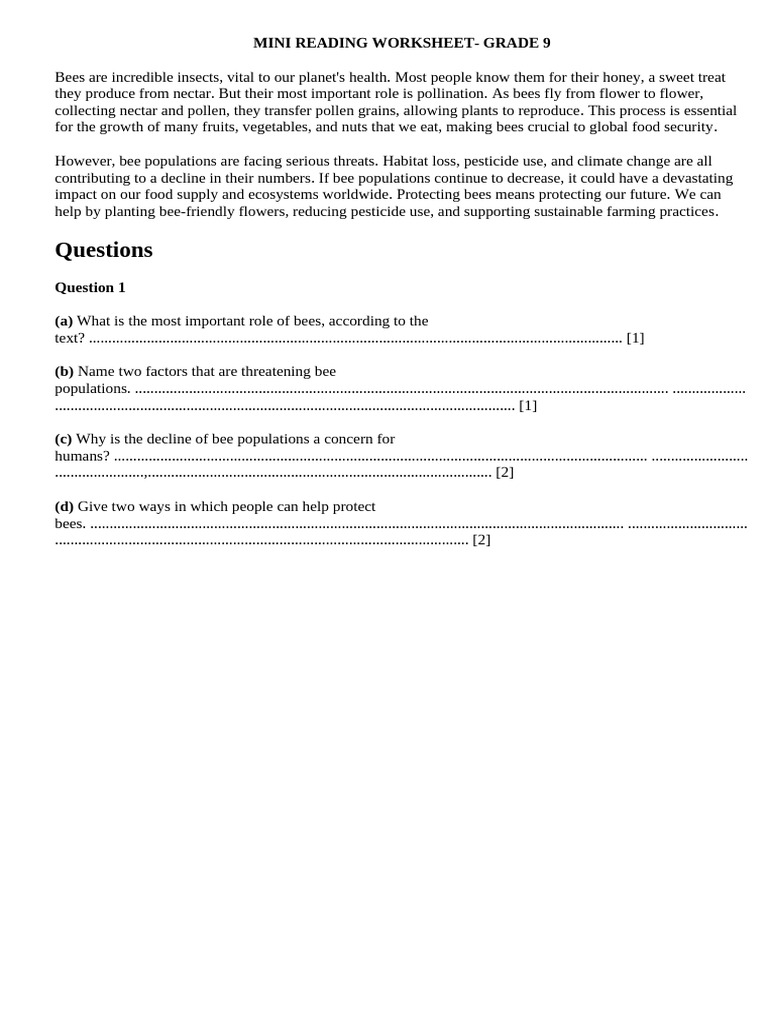 Mini Reading Practice - Grade 9 | PDF