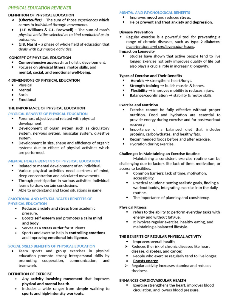 Physical Education Reviewer | PDF | Physical Fitness | Strength Training