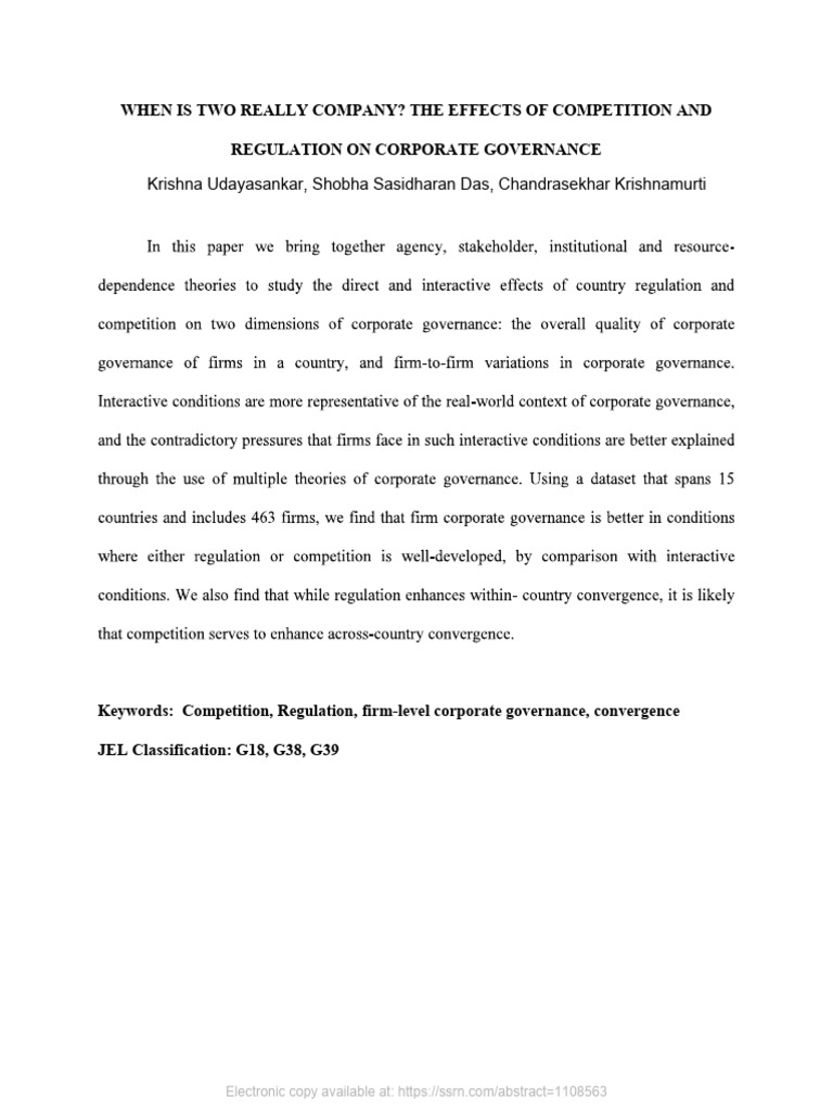 The Effects of Competition and Regulation On Corporate Governance | PDF ...