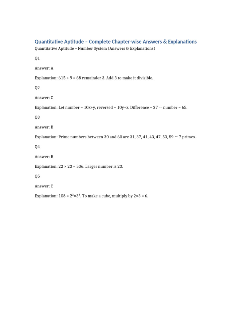 Quantitative Aptitude Answers | PDF | Speed | Mathematics