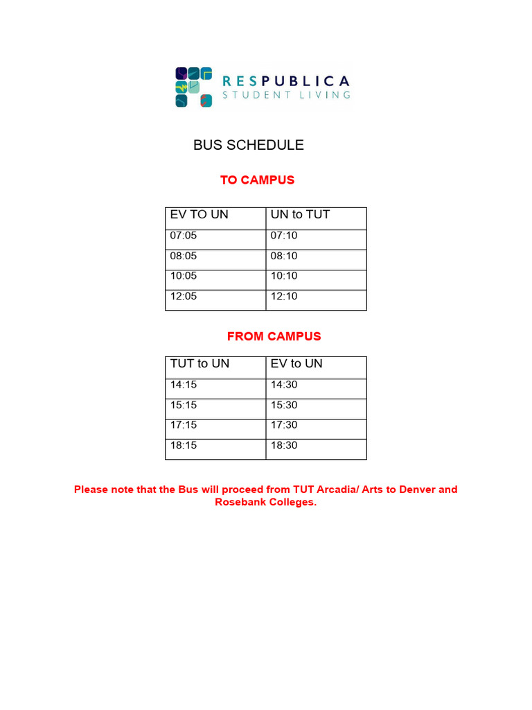 Updated TUT Bus Schedule | PDF