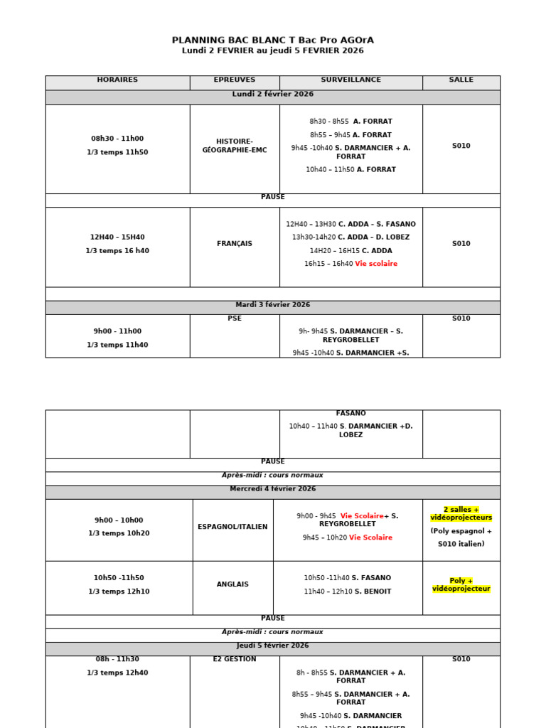 V2 PLANNING BAC BLANC T Bac Pro AGORA 2026 | PDF