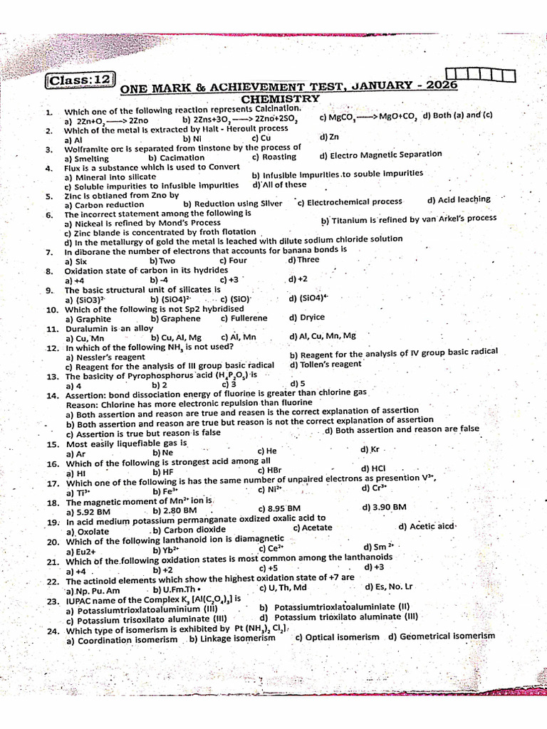 One Mark Test - Chennai District | PDF