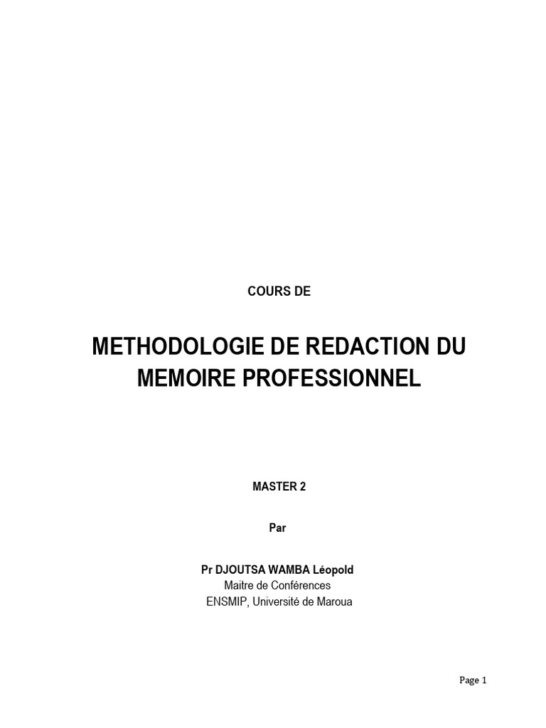 Cours de Méthodologie de Rédaction de Mémoire Professionnel Master — free download