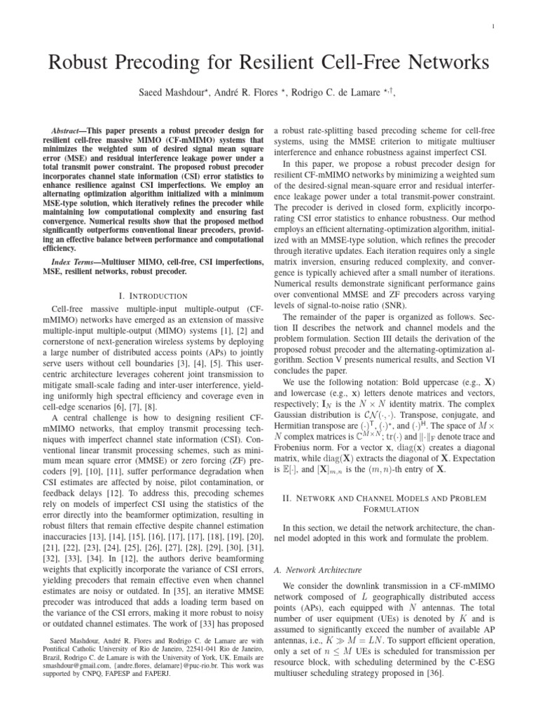 Robust Precoding For Resilient Cell-Free Networks | PDF | Mimo ...