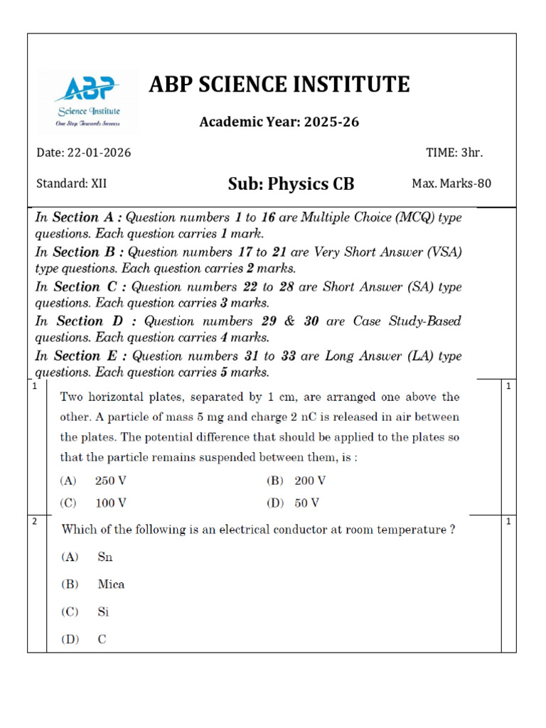 12th Physics CB Preboard | PDF