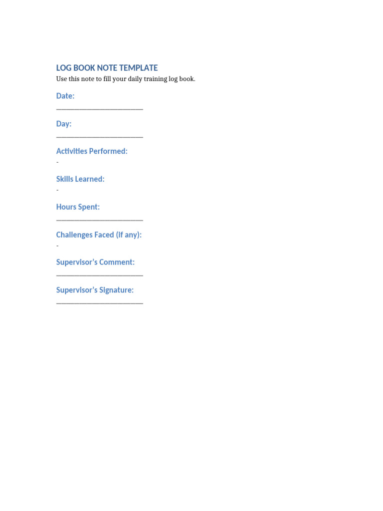 Log Book Note Template | PDF