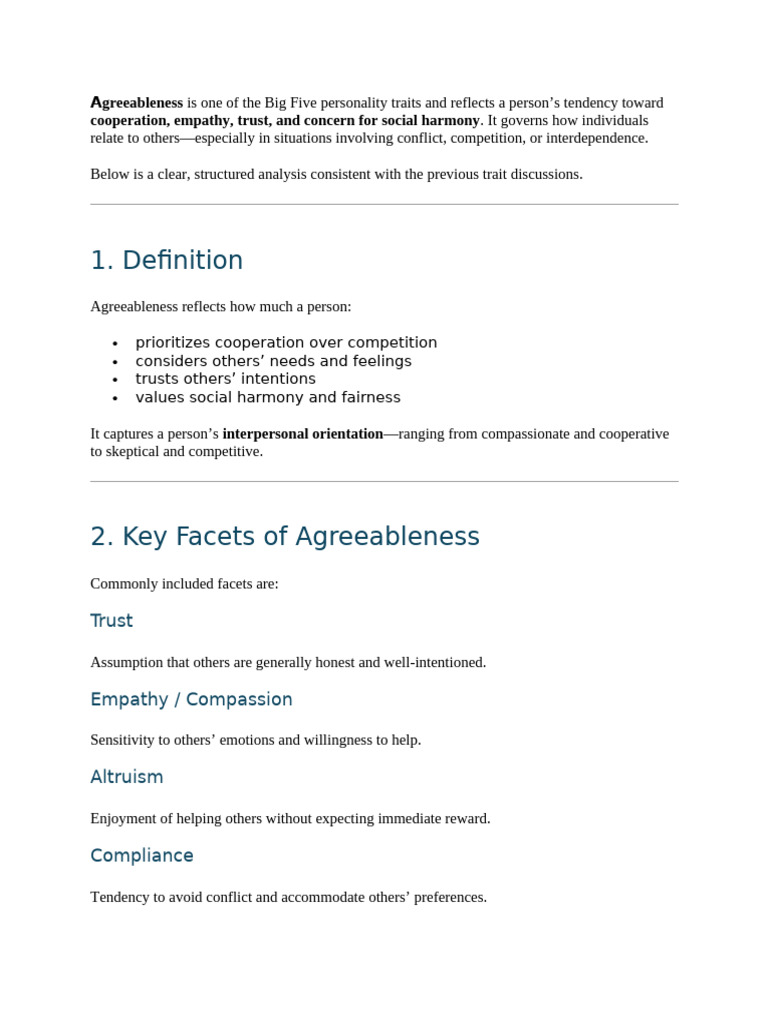 Agreeableness As A Personality Trait | PDF | Empathy | Psychology
