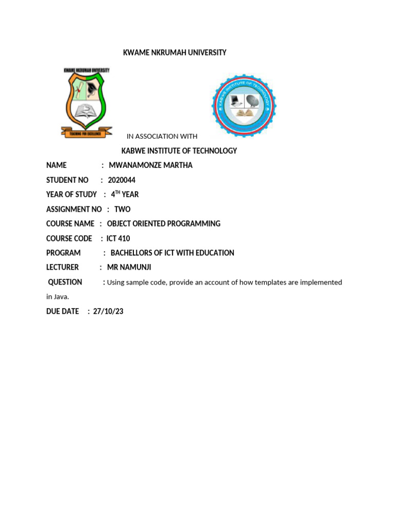 Oops Assignment Two Final | PDF | Method (Computer Programming ...