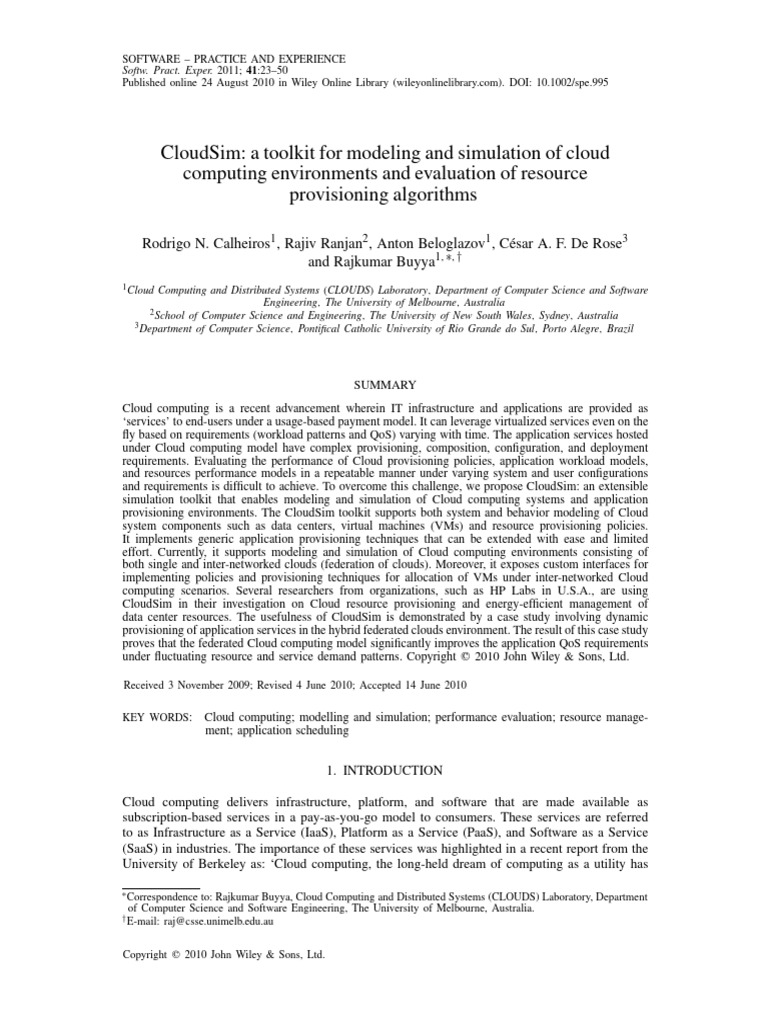24 CloudSim A Toolkit For Modeling and Simulation of Cloud Computing ...