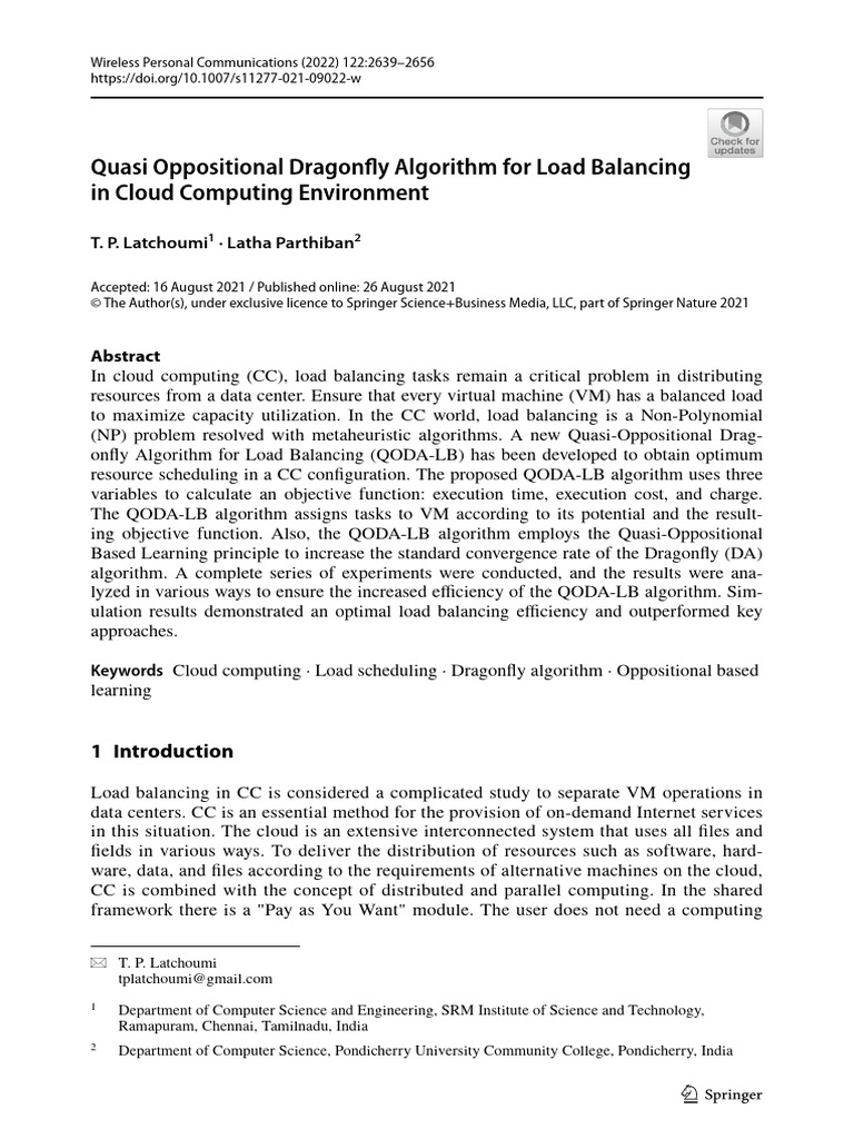 21 Quasi Oppositional Dragonfy Algorithm For Load Balancing | PDF ...