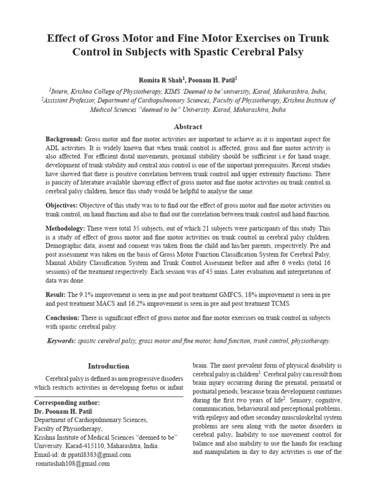 Effect of Gross Motor and Fine Motor Exe | PDF | Cerebral Palsy | Hand