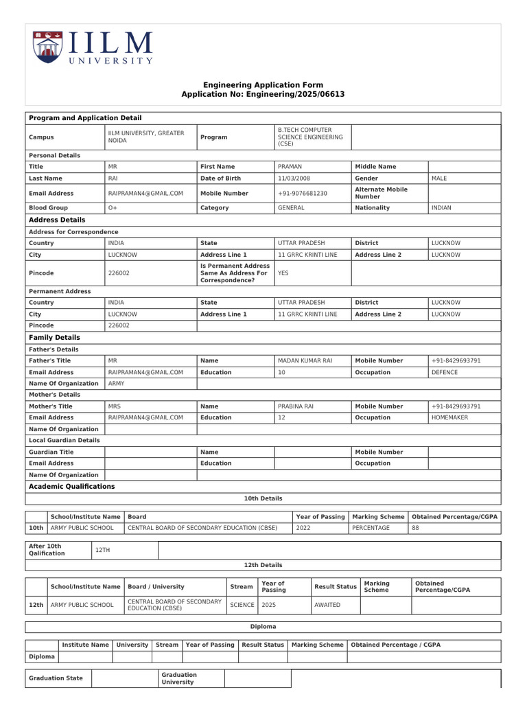 Application Form Engineering 2025 06613 | PDF