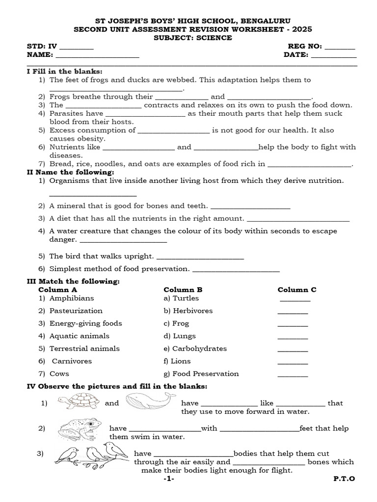 STD4 - Science - Second Unit Assessment Revision Worksheet 2025 | PDF ...