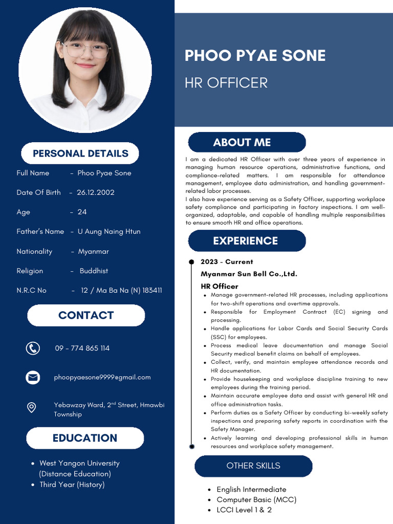 Phoo Pyae Sone (CV Form) | PDF | Employee Relations | Economies