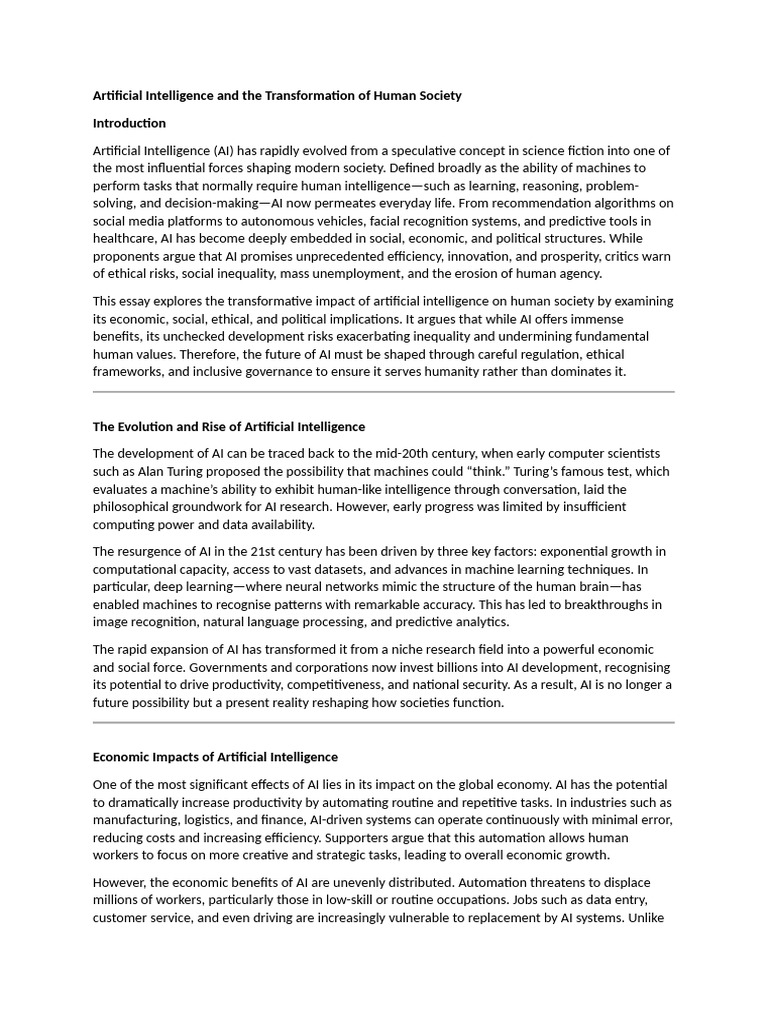 Artificial Intelligence and The Transformation of Human Society | PDF ...