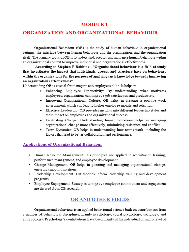 Module 1 - Organization and Organizational Behaviour | PDF ...