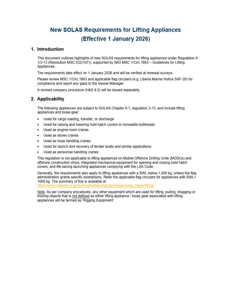 New SOLAS Requirements For Lifting Appliances | PDF | Crane (Machine ...
