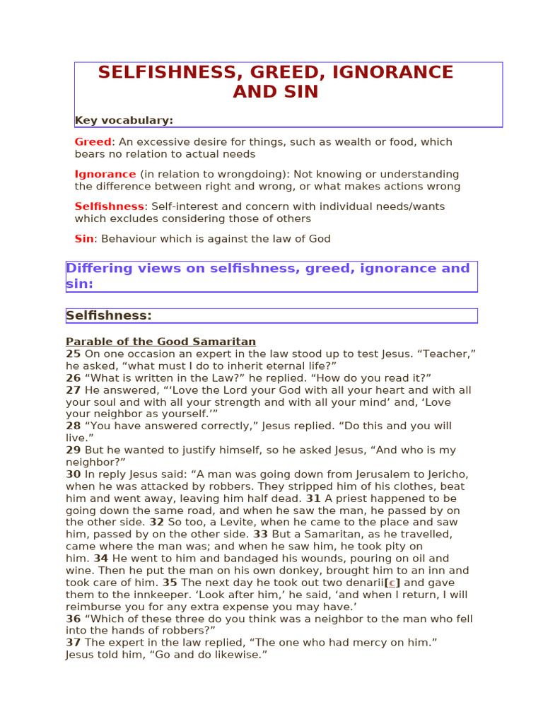 1.3 (A) Selfishness, Greed,, Ignorance and Sin | PDF | Thomas Aquinas ...