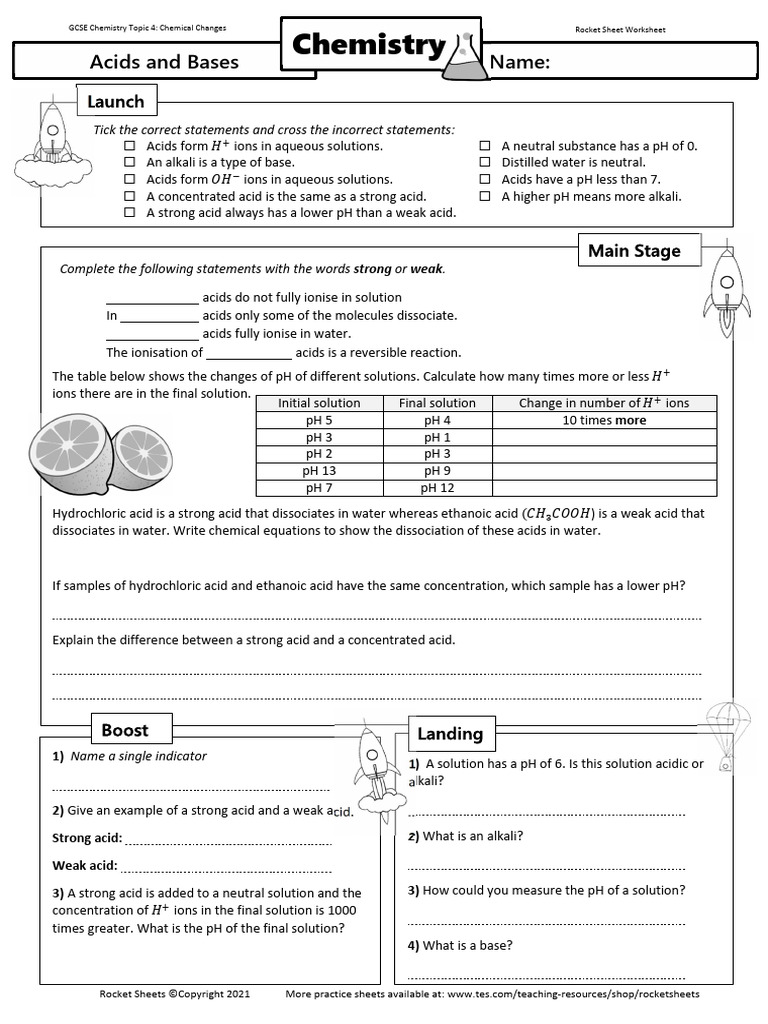 C4 Acids and Bases Worksheet (Rocket Sheets) | PDF | Ph | Acid