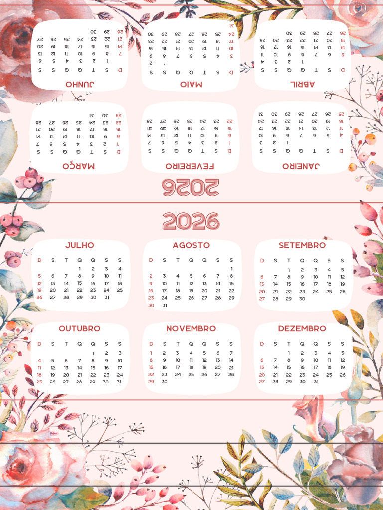 CalendÃ¡rio A4 2026 Floral Aquarela Rosa e Verde | PDF