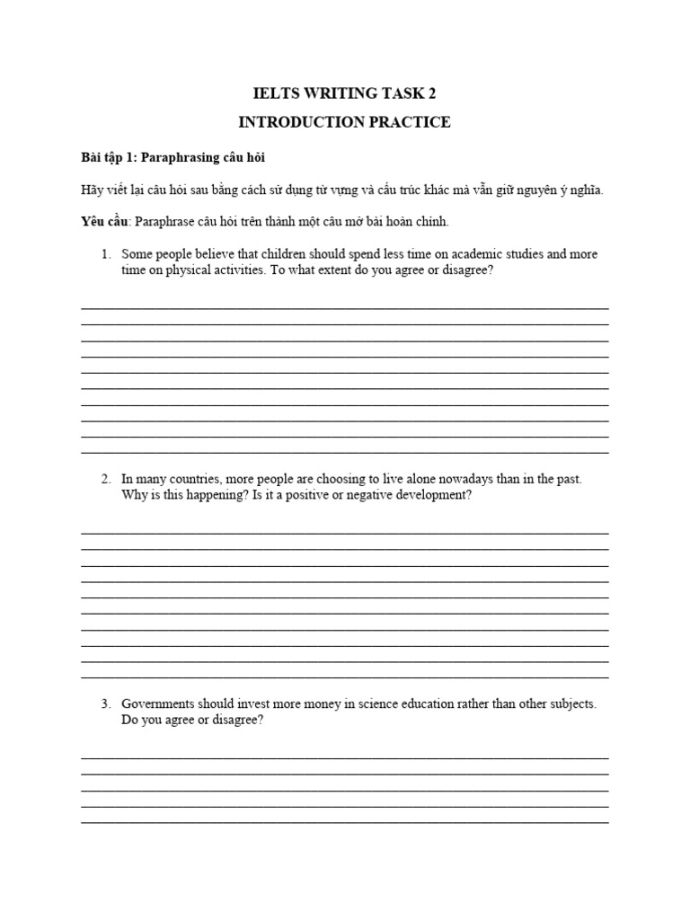 Ielts Writing Task 2 Introduction Practice | PDF