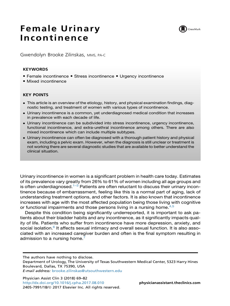 Female Urinary Incontinence | PDF | Urinary Incontinence | Urination