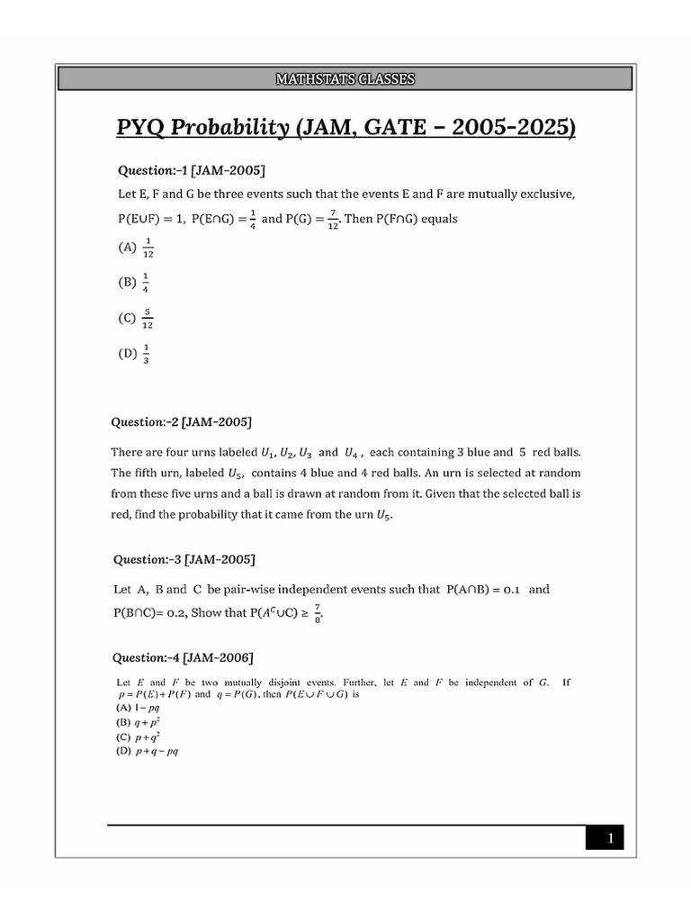 Pyq Probability (Jam, Gate - 2005-2025) | PDF