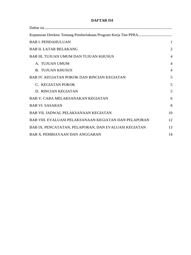 Daftar Isi Proker Tim PPRA 2025 2026 | PDF