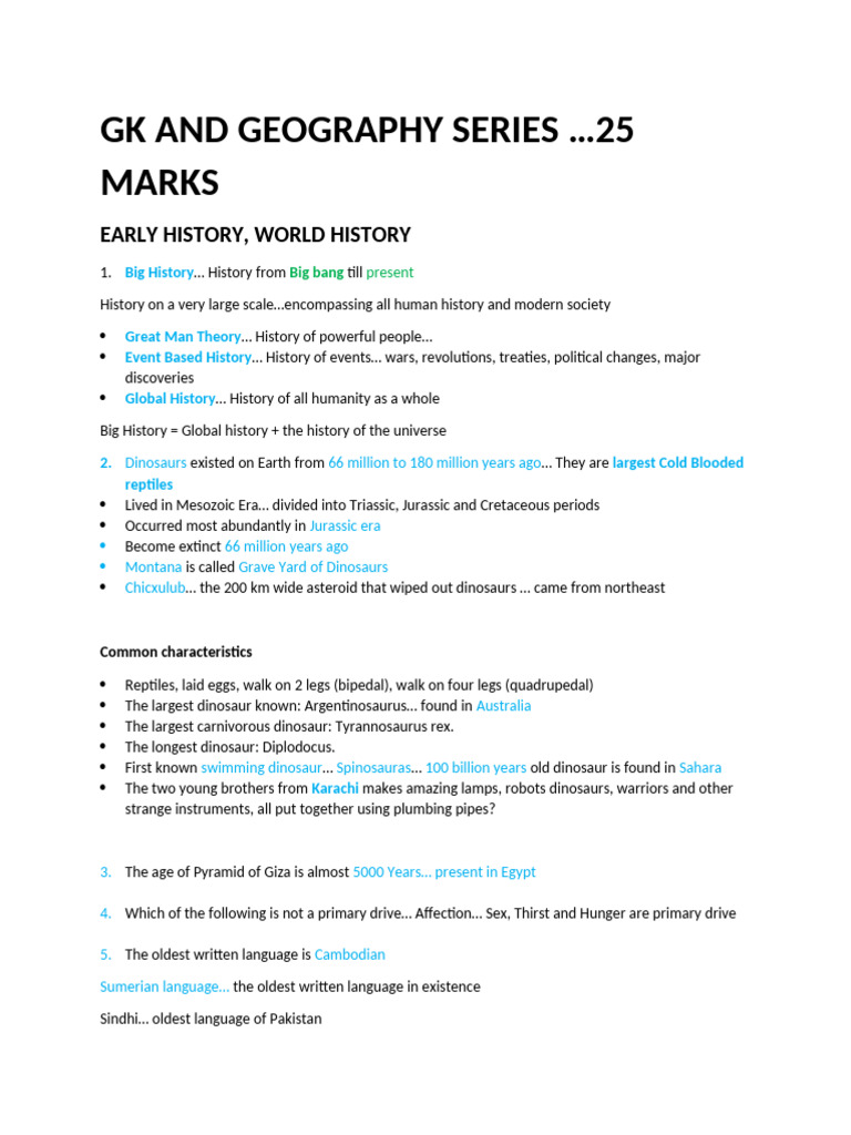 GK AND GEOGRAPHY SERIES | PDF | Dinosaurs | Nato