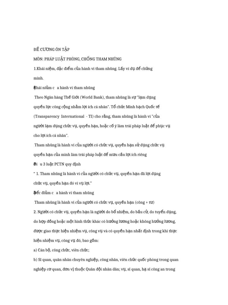 De Cuong Phap Luat PCTN | PDF