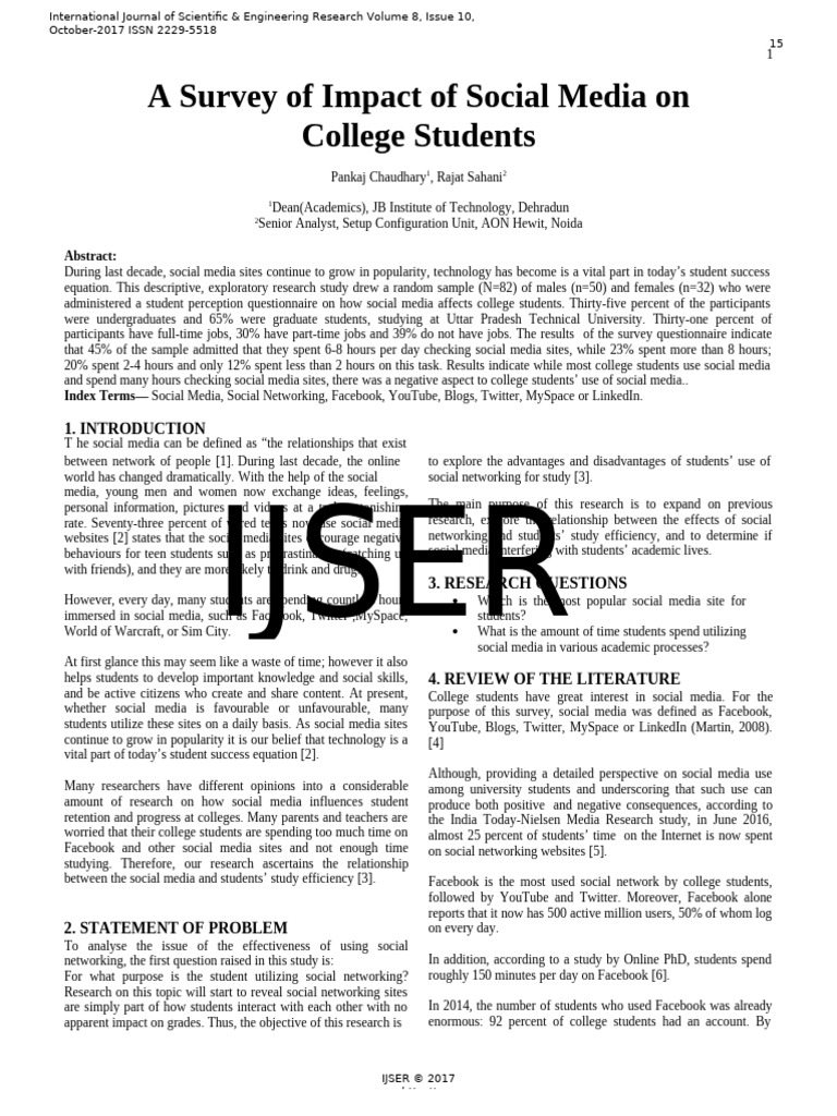 A Survey of Impact of Social Media On College Students | PDF | Social ...